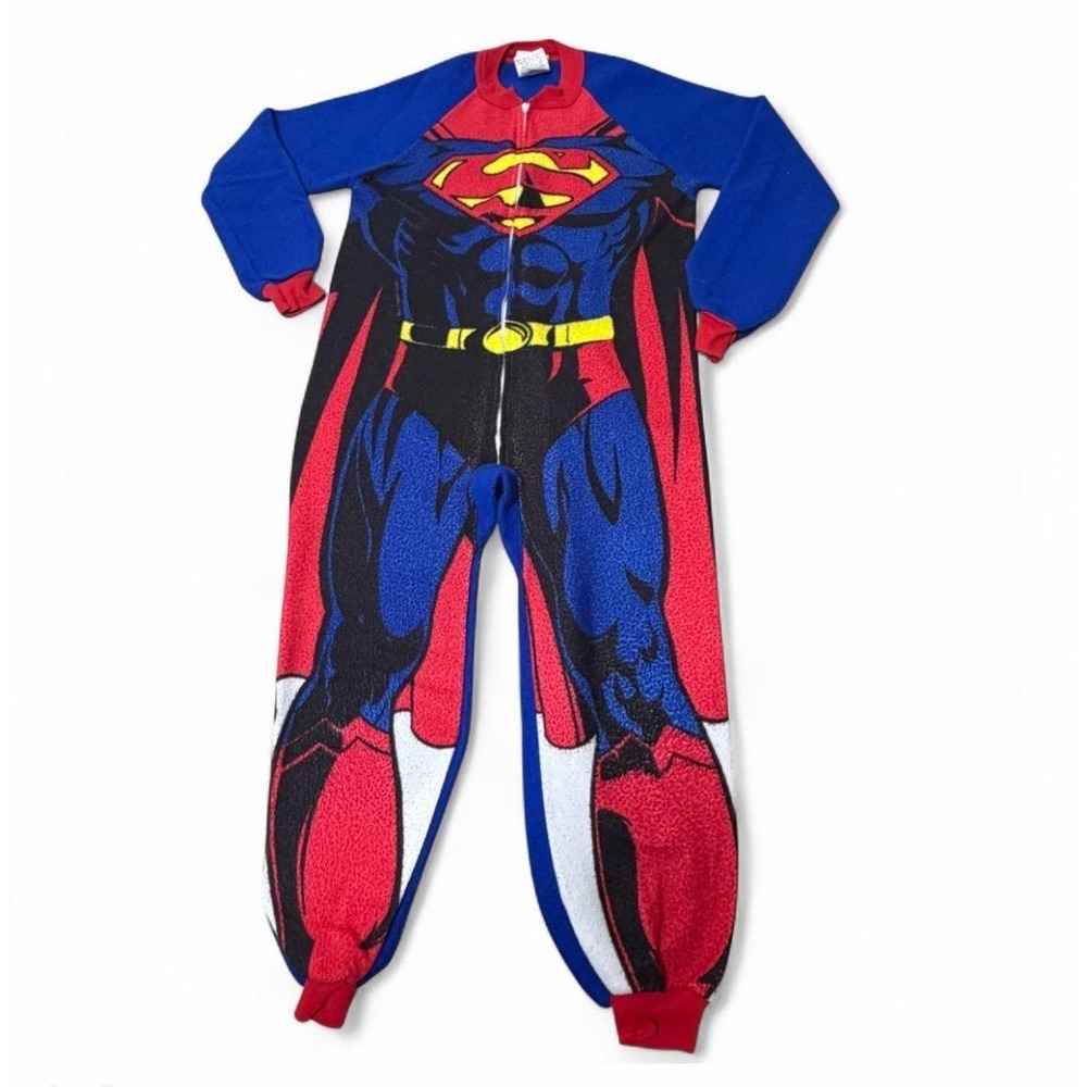 Vintage 1999 Superman DC Comics Wormser Fleece Sleeper Pajamas Costume Size 10